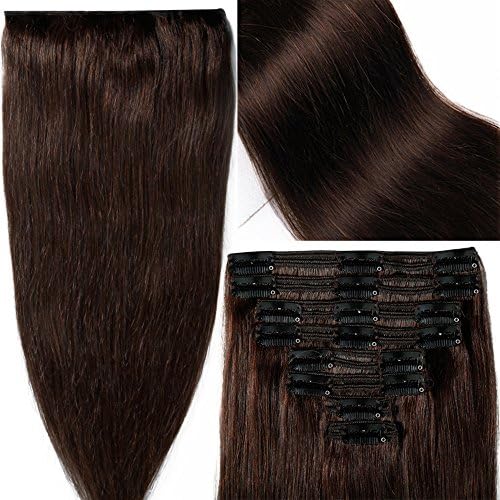 Thick 20" 150g Clip in Remy Human Hair Extensions Double Weft Full Head 8pcs #2 Dark Brown