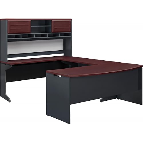 Ameriwood Industries Altra Pursuit Line U-Shaped Office Desk Set Hutch and Credenza Cherry and Grey