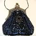 Vintage Style Fully Beaded Handmade Evening Handbag / Purse W/Shoulder Chain Dark Blue