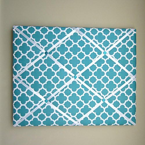 16x20 French Memory Board, Bow Holder, Bow Board, Vision Board, Ribbon Board, Photograph Holder, Organizer, Business Card Holder, Teal &amp; White Quatrefoil