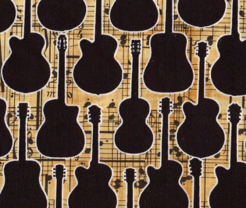 1/2 Yard - Black Guitar Silouhettes 100% Cotton Fabric (Great for Quilting, Sewing, Craft Projects, Throw Pillows &amp; More) 1/2 Yard X 44" Wide
