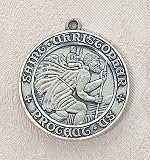 Men's Sterling Silver St. Christopher Patron Saint Medal Catholic Pendant Necklace Jewelry