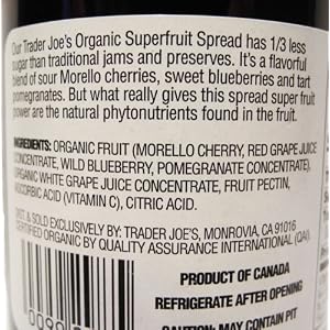 Trader Joe's Organic Super Fruit A Blend of Morella Cherry, Red Grape, Blueberry & Pomegranate Fruit Spread
