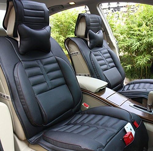 AUTOLARK VTI Universal Full Set Needlework PU leather Front Rear Car Seat Cushion Cover Black 8-pc Set