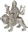 Brass Statue Hindu Goddess Durga Sitting on Lion 9 x 3.75 x 10.5 inches (durgab003)