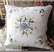 Hand Ribbon Embroidered Blue Roses Cushion Cover/Pillow