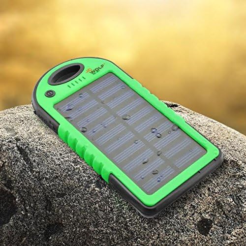 JC Wolf 6800mAh Charging Bank with solar power booster, Perfect for iPhone, iPad, iPod, Portable and Compact Backup Battery Power Bank for Travel With BONUS Connectors and LED USB Light! ...