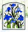 Irises on Arched Stained Glass Panel