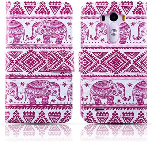 Pink Elephant Wallet Leather Flip Folio Magnetic Skin Tpu Case Cover Card Slots for LG G3 D855 D850