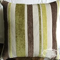 Elegant Decorative Throw Pillow Cover - Striped, Fruit Green - Chenille 17'x17'