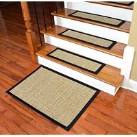 Dean Attachable Non-Skid Sisal Carpet Stair Treads - Desert/Black (Set of 13) Plus a 2' x 3' Mat