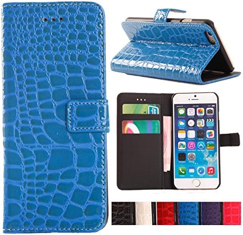 iPhone 6 Case, YESOO Crocodile Pattern PU Leather Wallet Folio Case (Blue)