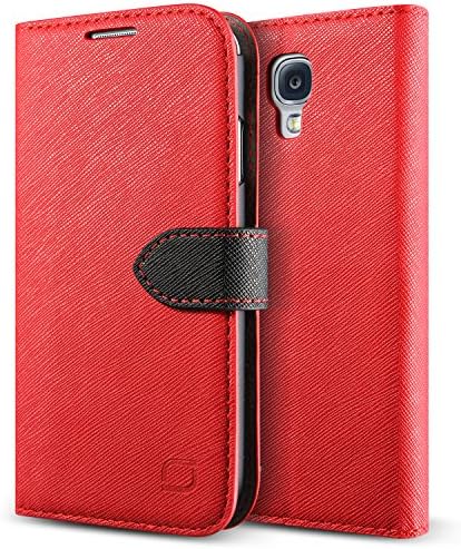 Galaxy S5 Case, Lific [Saffiano Diary][Red/Black] - [Leather Wallet][Card Slot][Kickstand] For Samsung Galaxy S5