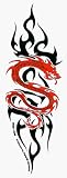 Red Dragon with Black Tribal on Clear Background - Sticker / Decal
