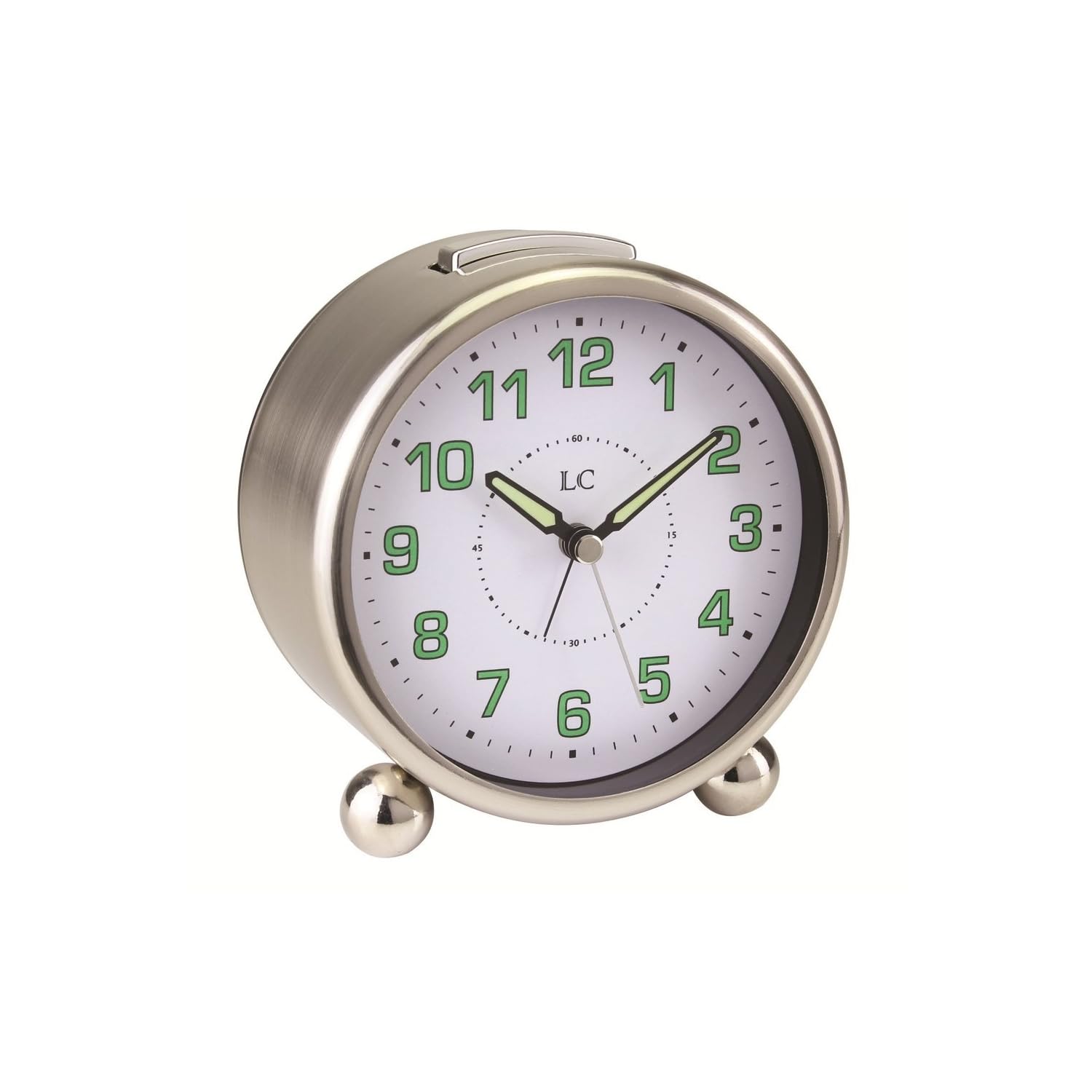 LC Alarm Clock Luminous Hands Analogue Alarm Clock Round Brush Chrome