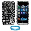 Premium Two Piece Black Flower Rhinestone Design Protective Cover Case for iPod Touch 4th Generation + SumacLife TM Wisdom Courage Wristband