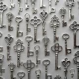 Skeleton Key Charm Set in Antique Silver (48 Charms) 6 Different Styles - Vintage Style Key Charms