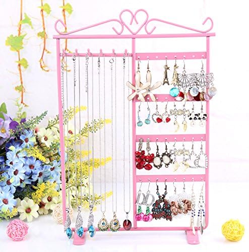 Eudaemonia life Beautiful Jewelry Stand Necklace & Earring Display for Four Color Choices Buy for Mom ,Girls and Dear Friends (Pink)
