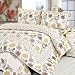 [Fronde] 100% Cotton 3PC Floral Vermicelli-Quilted Patchwork Quilt Set (Full/Queen Size)