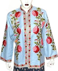 Wool Jacket - Womens Outerwear Vests Hand Embroidery Evening Dress Handmade in Kashmir Size 14