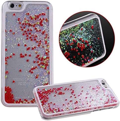 iPhone 6 Case, Hideer iPhone 6 Case 4.7" (2014 Version),Liquid Case for iPhone 6,Case for iPhone 6,Hard Case for iPhone 6, Fashion Creative Design Flowing Liquid Floating Luxury Bling Glitter Sparkle Love Heart Hard Case for Apple iPhone 6 with 4.7 inch Screen (Heart: Red)