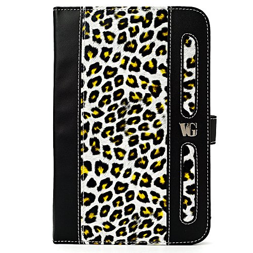 Gold Leopard Executive Leather Folio Case Cover for Lenovo IdeaPad A1 Android 7-inch Wireless Tablet (Lenovo Le Pad A1) + SumacLife TM Wisdom Courage Wristband