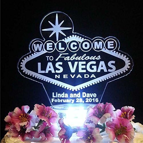 Las Vegas Sign LED Lit Wedding Cake Topper, Personalized Custom Anniversary Birthday, base included