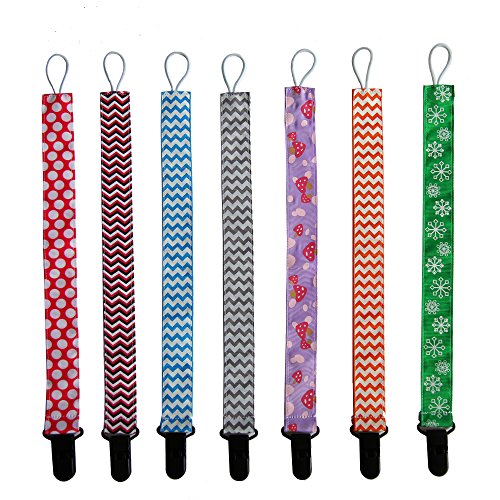 ilovebaby Pacifier Clip 2-Sided Design, Holder for Girls and for Boys Unisex. Multi-design, Pack of 7