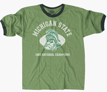 Buy 1965 Michigan State Spartans National Champions Short Sleeve Ringer T-S - Green by Champions Again