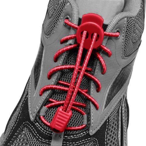Slide Lock Laces Elastic Shoelace and Fastening System (Red)
