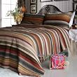 [Enthusiasm Desert-1] 100% Cotton 3PC Vermicelli-Quilted Striped Patchwork Quilt Set (Full/Queen Size)
