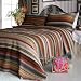 [Enthusiasm Desert-1] 100% Cotton 3PC Vermicelli-Quilted Striped Patchwork Quilt Set (Full/Queen Size)