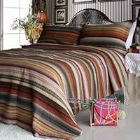 [Enthusiasm Desert-1] 100% Cotton 3PC Vermicelli-Quilted Striped Patchwork Quilt Set