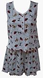 RocketWear Women's Raining Cats and Dogs Print Tank and Boxer Cotton Knit Shortie Pajamas