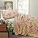 Cozy Line Home Fashions Lelia Vivid Quilt Bedding Set, Pink Rose Blooming County Floral Flower Printed 100% Cotton Reversible Coverlet Bedspread Gifts for Women (Rose Vivid, King - 3 Piece)