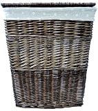 Medium Natural Brown Lidded Wicker Linen Bin w/ Daisy Textile Liner