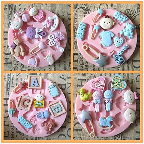 Packs of 4 Silicone Pink Color Ice Cube Tray &amp; Candy Jelly Mold Baking Mold for baby shower(Baby Stroller Set)