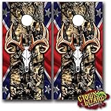 CL0029 Buck Skull Camo Flag CORNHOLE LAMINATED DECAL WRAP SET Decals Board Boards Vinyl Sticker Stickers Bean Bag Game Wraps Vinyl Graphic Image Corn Hole