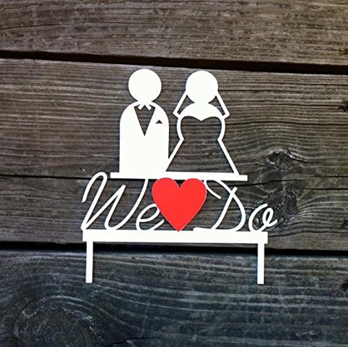 White WE DO Silhouette Wedding Cake Topper with Red Heart Mr and Mrs Silhouette Wedding Cake Topper Bride and Groom Cake Topper Silhouette Cake Topper