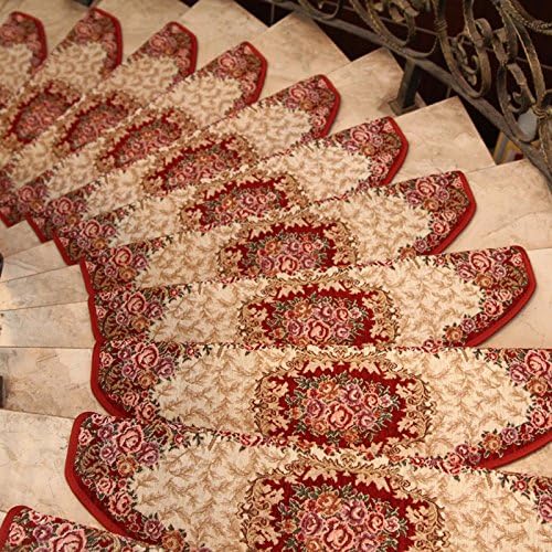 Carpet Stair Treads Machine Washable Pastorale Style Steps Rugs Non-Slip (24x64, Wine)