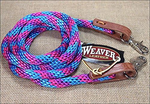 BLUE PINK PURPLE 8ft WEAVER HORSE POLY ROPING REINS W/ LEATHER LACES LOOP ENDS