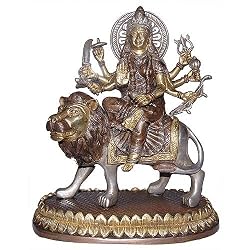 Hindu Goddess Durga Seated On A Lion Collectible Brass Figurines from India