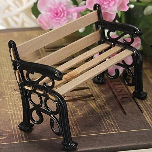 1:12 Wooden Bench Black Metal Dolls House Miniature Garden Furniture Accessories