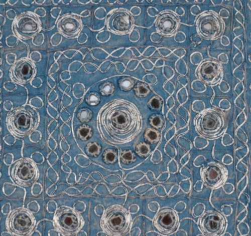 Imagen 3 de Cushion cover set con plata Zari & Size Mirror Work 16 x 16 pulgadas Juego de 2 piezas