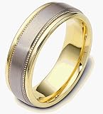 Titanium & 18 Karat Yellow Gold Multi-Texture 7mm Wedding Band Ring