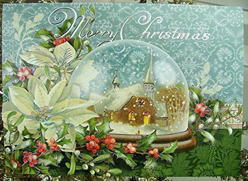 Punch Studio #59527 Christmas Greeting Cards, Blue Snow Globe, Box of 12