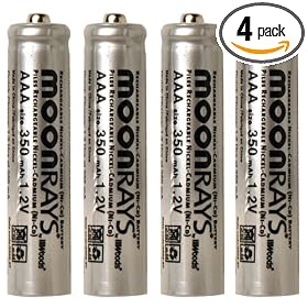 Moonrays 97126 Rechargeable NiCd AAA Batteries for Solar Powered Units, AAA, 4 Pack by Coleman Cable