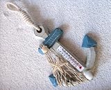 Deko Anker 17cm mit Thermometer und Haken Holz m. Seestern Muschel