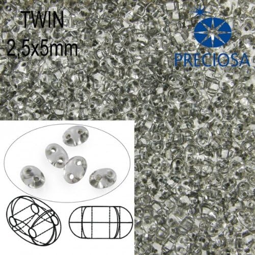 10gr Czech Two-Hole Preciosa Twin Seed Beads 2.5x5mm CLEAR+BLACK LINED