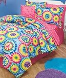 5pc Girl TIE DYE Peace Sign Twin Comforter & Sheet Set (Pink, Blue, Yellow, ....